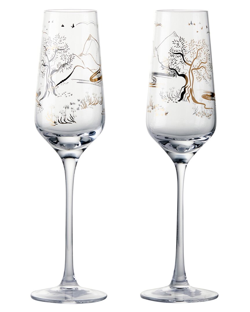 Anton Studio Designs Set Of 2 Skye Champagne Flutes In Gold