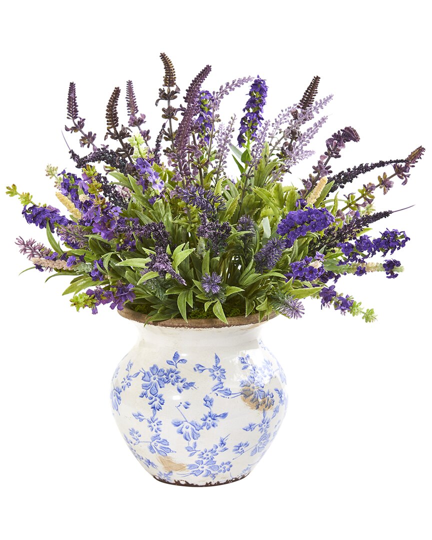 Nearly Natural Lavender Artificial Arrangement In Floral Vase In Purple