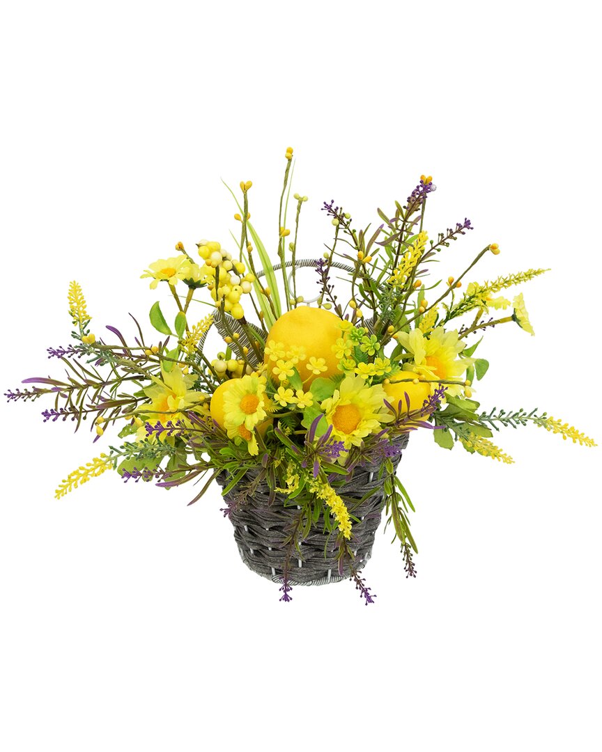 Northlight Lemon & Daisy Hanging Wall Basket In Yellow