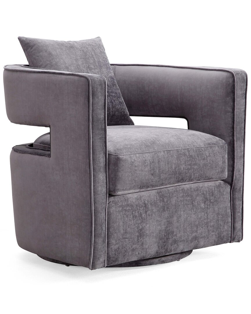Tov Furniture Kennedy Velvet Swivel Chair In Grey
