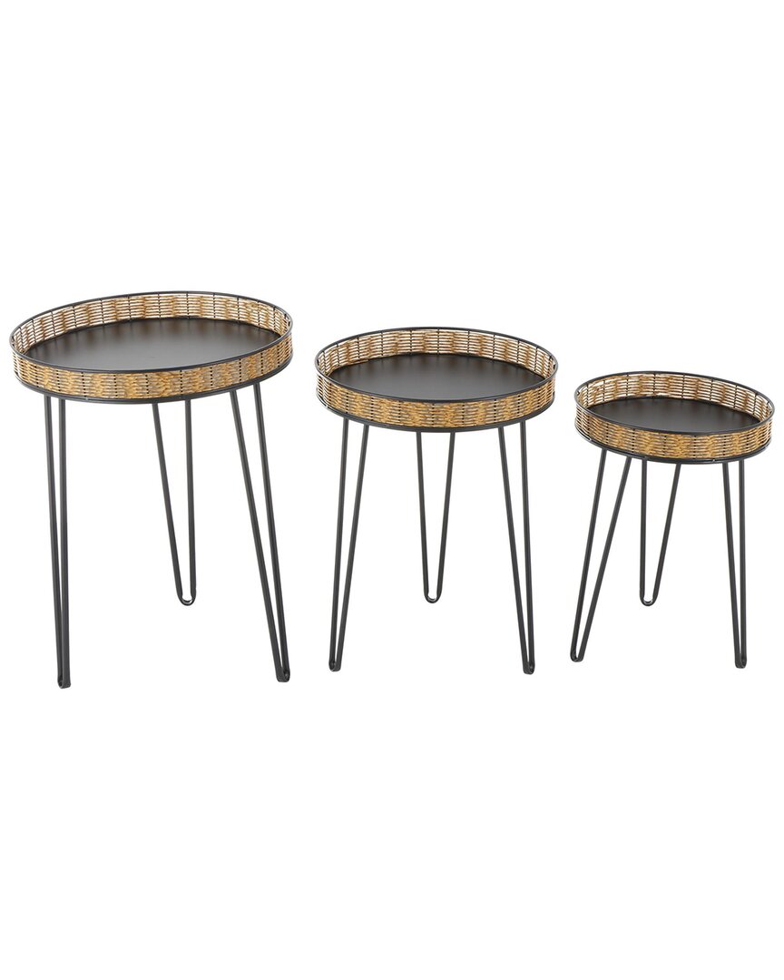 Peyton Lane Set Of 3 Handmade Accent Tables With Rattan Edges