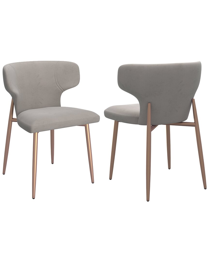 Worldwide Home Furnishings Set Of 2 Contemporay Velvet & Metal Side Chair In Grey