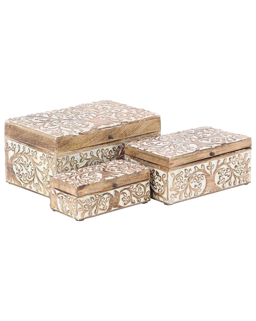 Uma Enterprises Set Of 3 Tree Carved Decorative Boxes