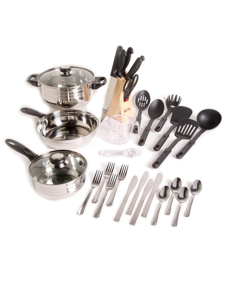 Gibson Home Total Kitchen Lybra 32pc Cookware Combo Set In Metallic