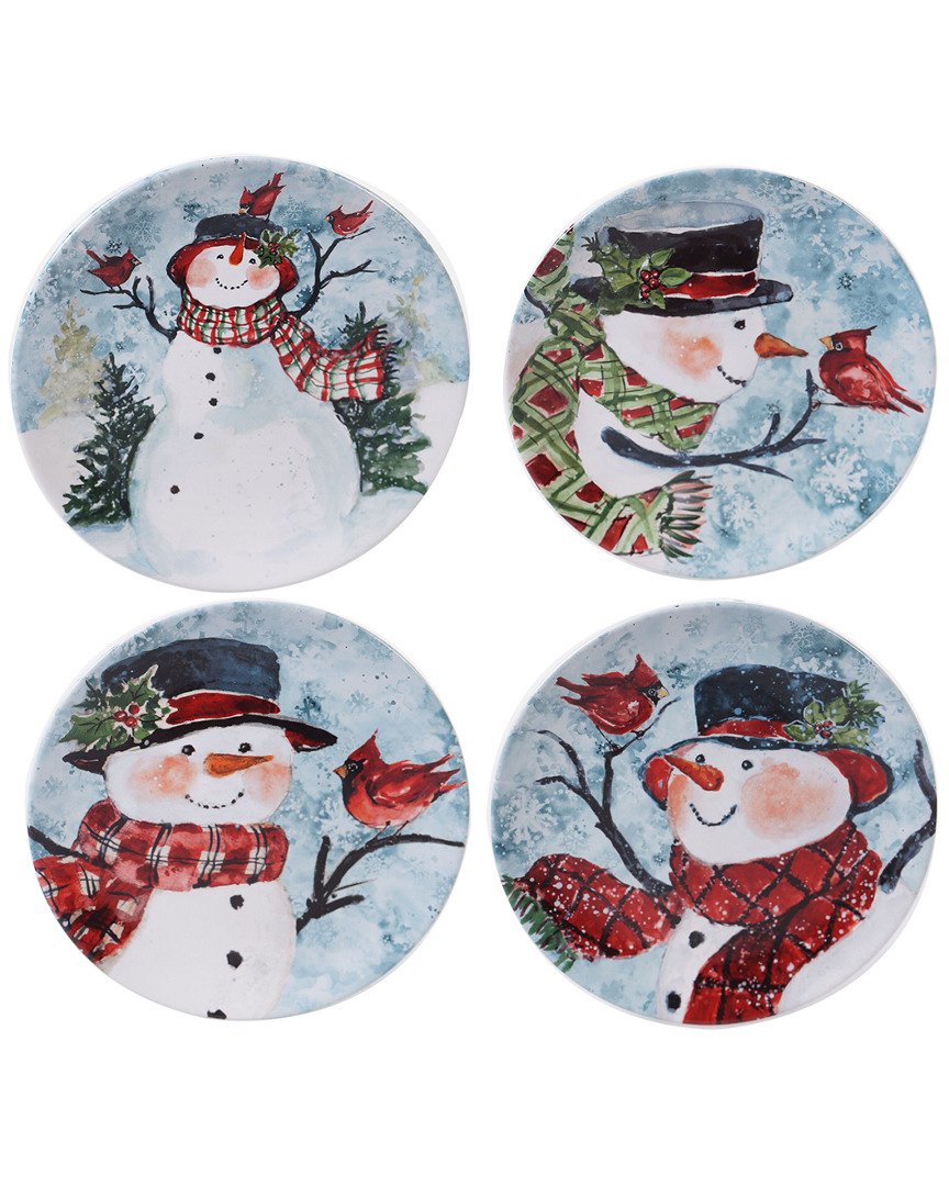 Certified International Set Of 4 Watercolor Snowman Dessert Plates
