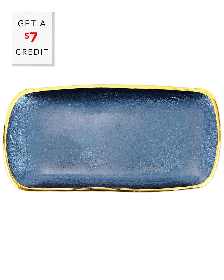 Vietri Metallic Glass Sapphire Rectangular Tray With $7 Credit In Sapphire