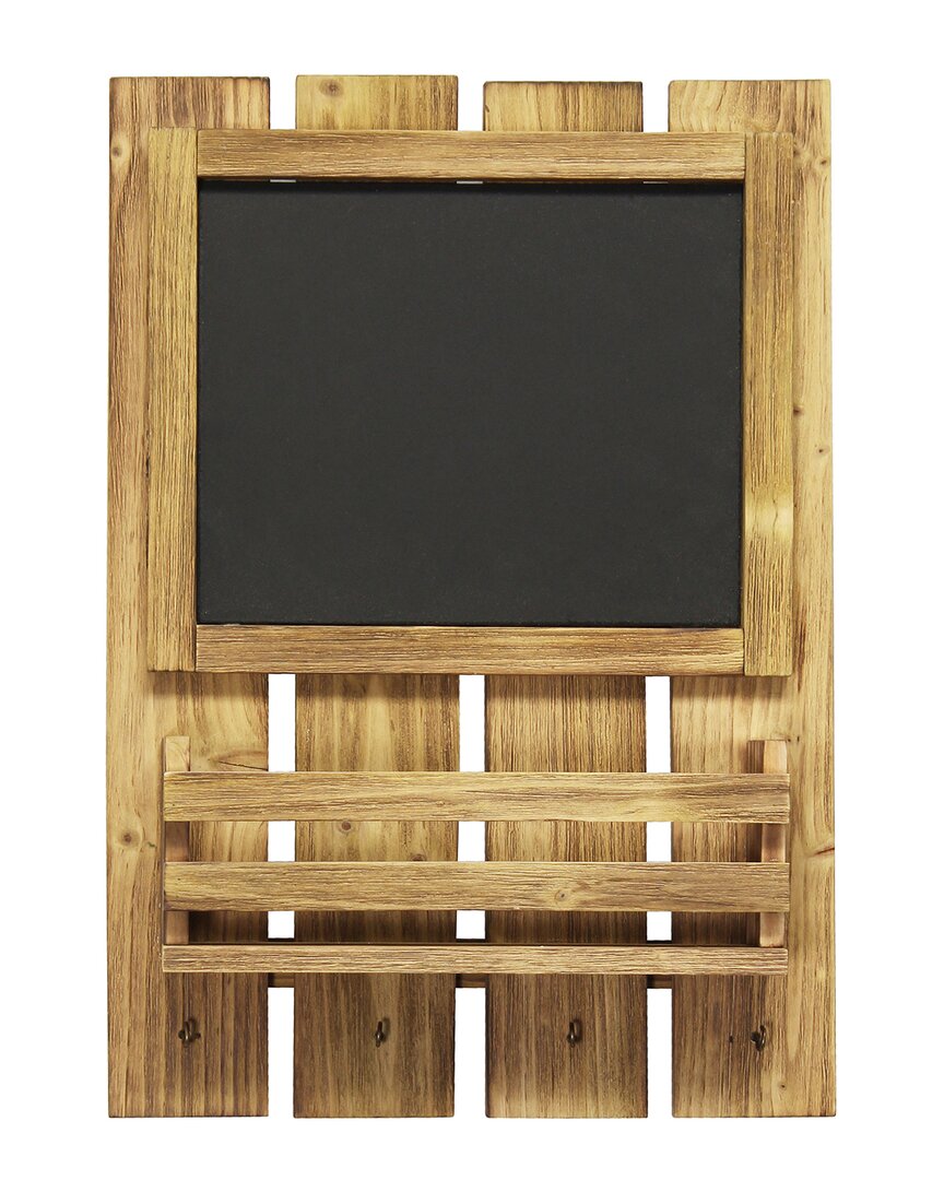 Lalia Home Chalkboard Sign With Key Holder Hooks And Mail Storage In Brown