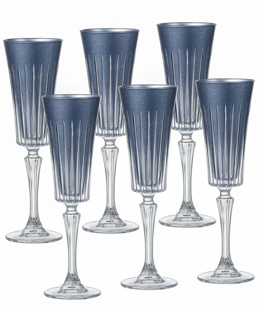Barski Set Of 6 Champagne Flutes In Blue