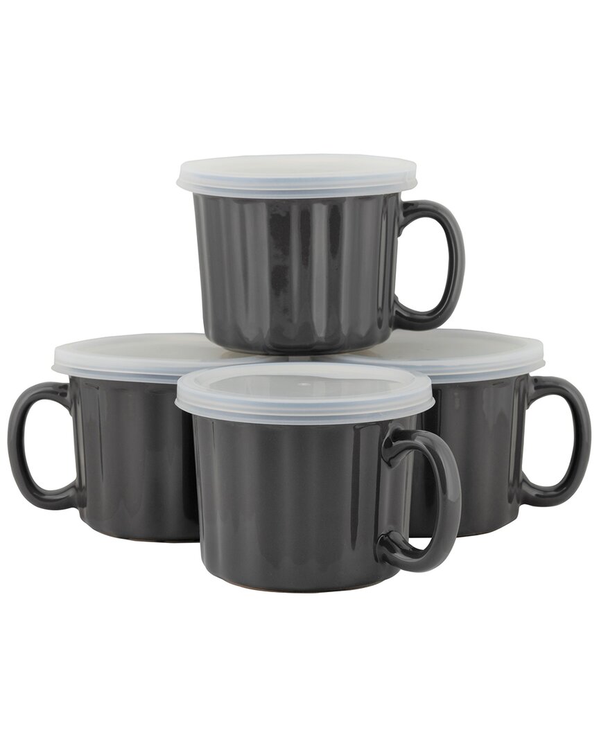 Ten Strawberry Street 16oz Set Of 4 Soup Mugs In Grey