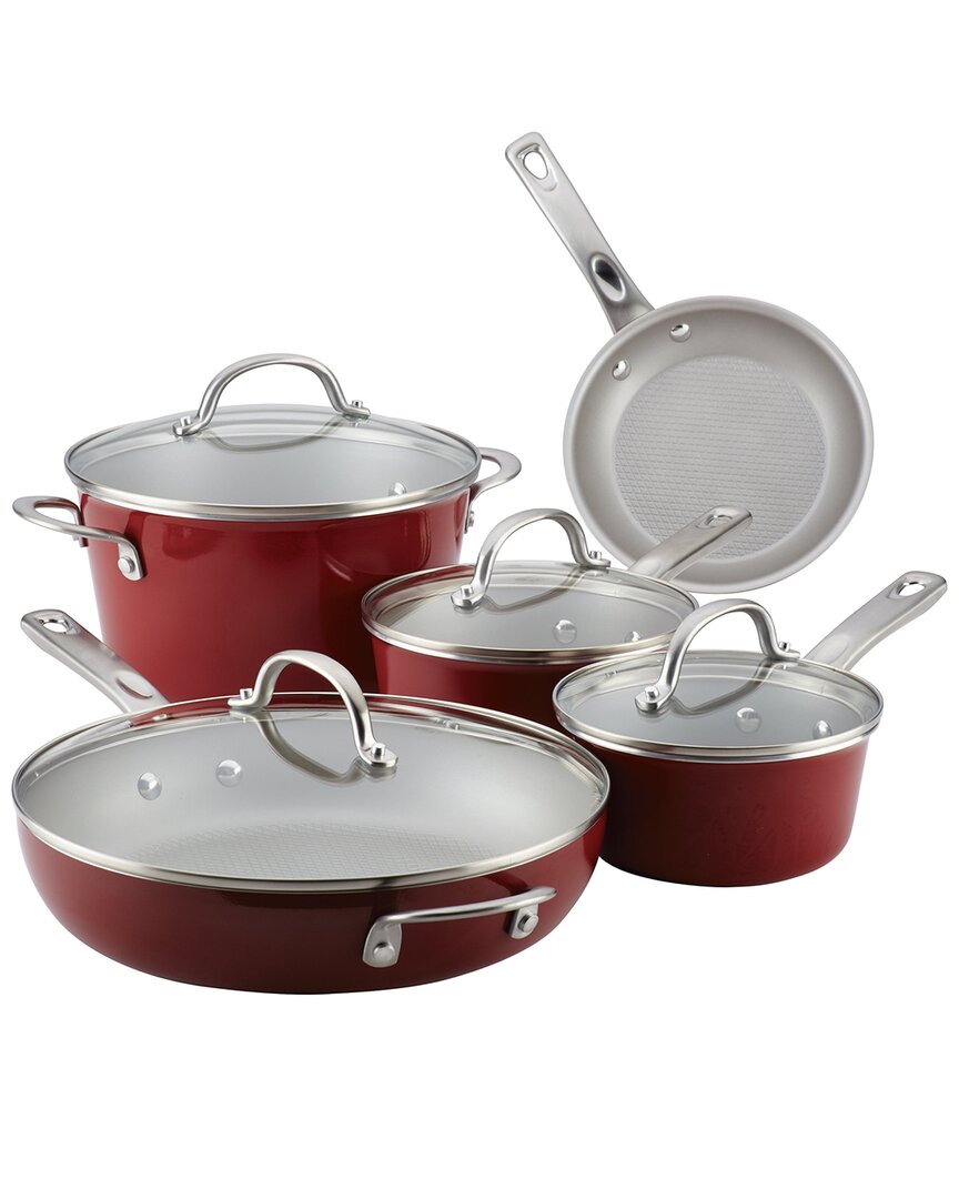 Shop Ayesha Curry Porcelain Enamel 9pc Nonstick Cookware Set In Red