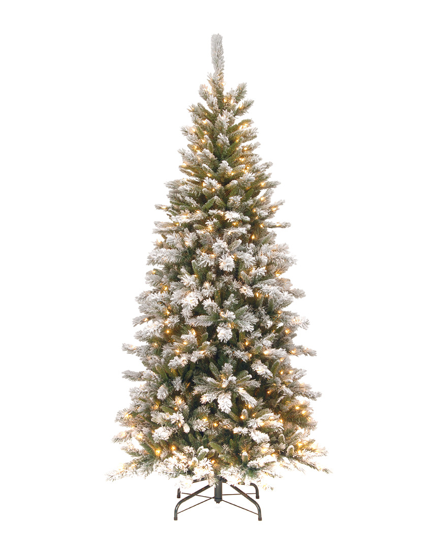 National Tree Company 7.5ft Snowy Pine Slim Hinged Tree With 500 Clear Lights