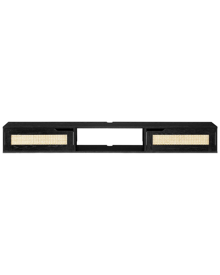 Walker Edison Modern Rattan-door Floating Tv Stand For Tvs Up To 80in In Black