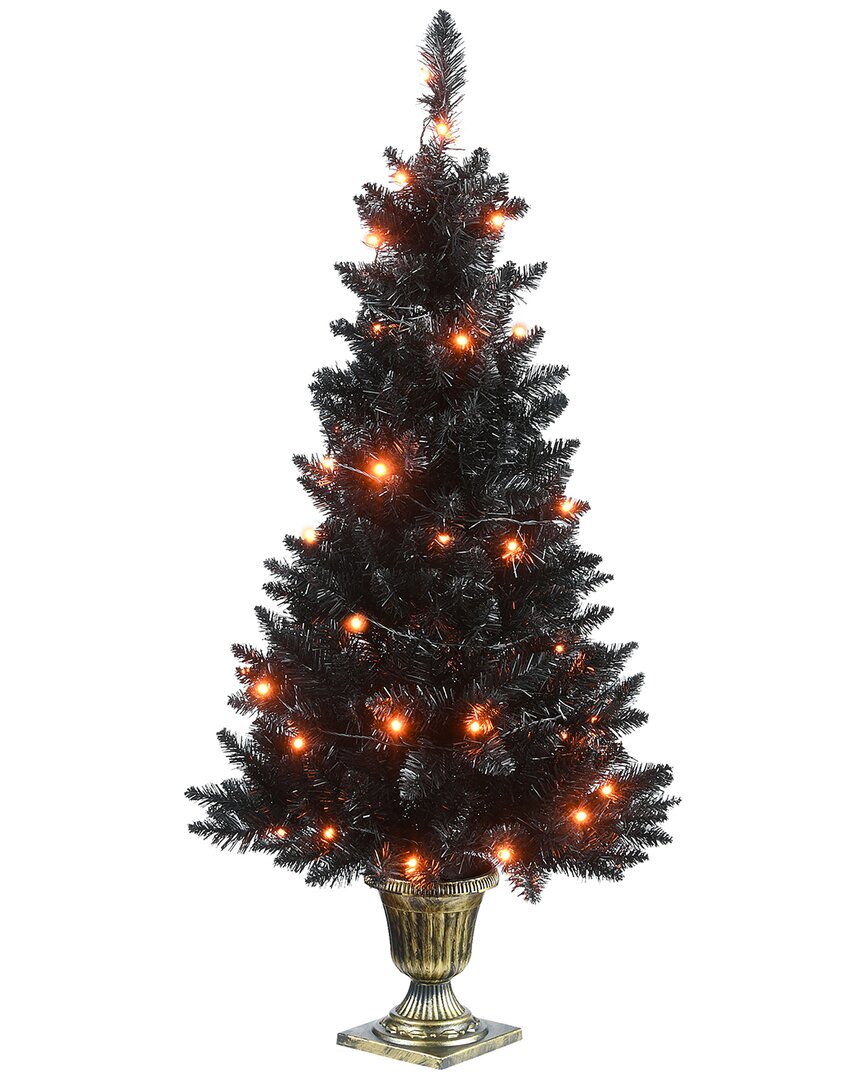 National Tree Company 4 Ft. Black Entrance Tree With String Of Orange Li
