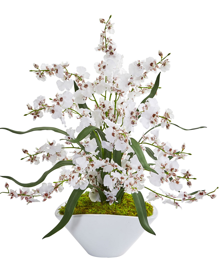 Nearly Natural Dancing Lady Orchid Artificial Arrangement In White Vase
