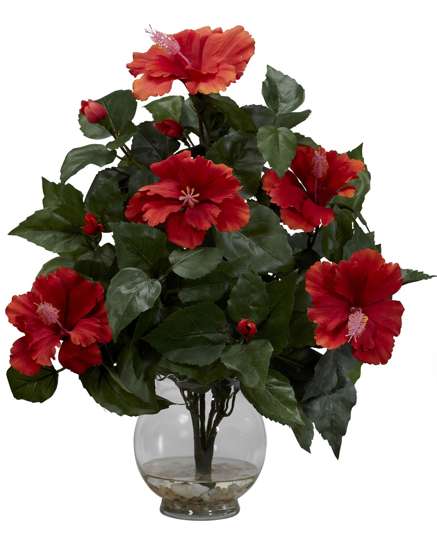 Nearly Natural Hibiscus With Fluted Vase Silk Flower Arrangement