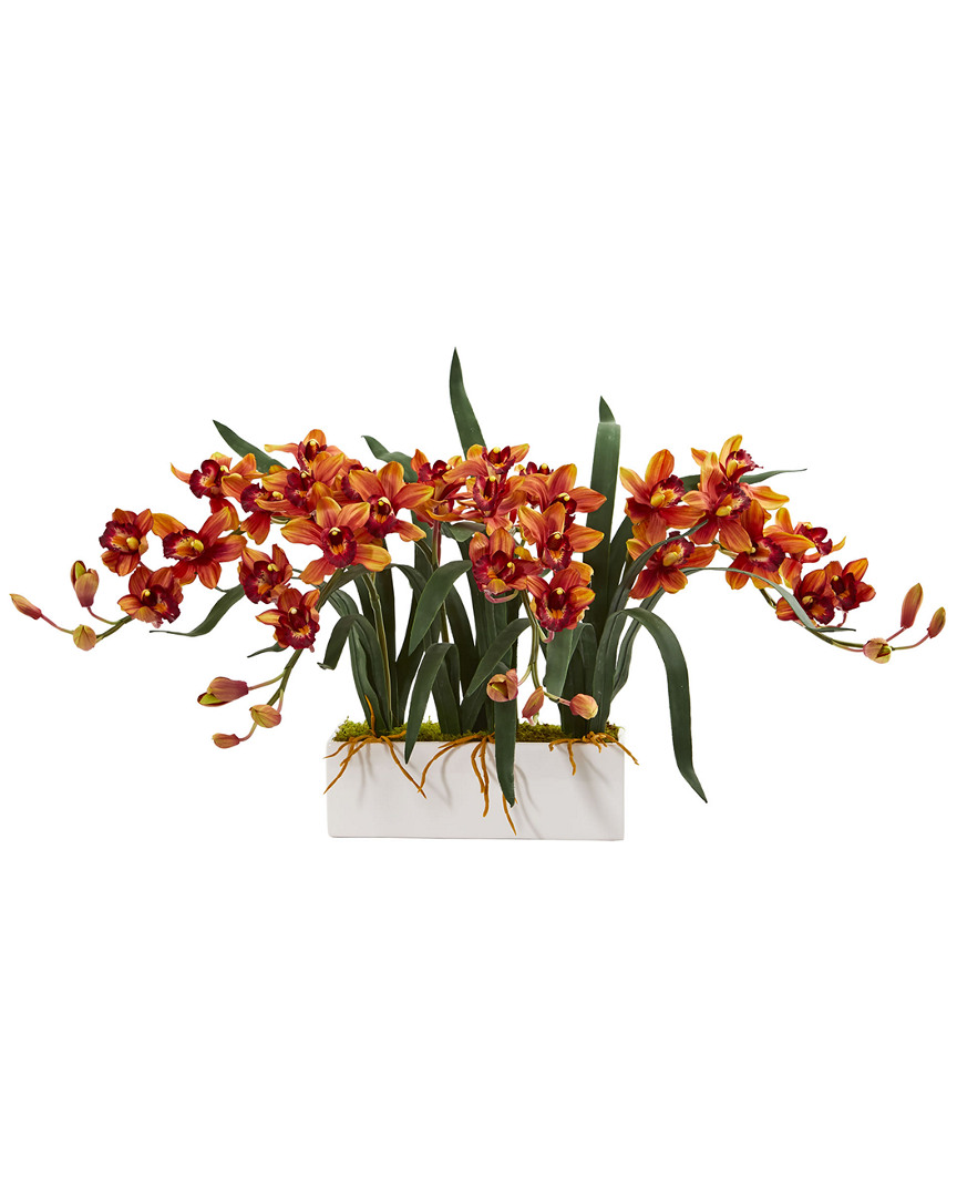 NEARLY NATURAL NEARLY NATURAL CYMBIDIUM ARTIFICIAL ARRANGEMENT IN WHITE VASE