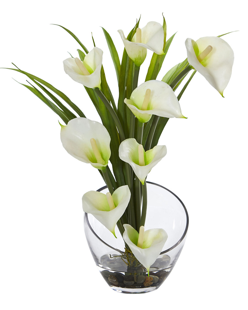 Nearly Natural Calla Lily And Grass Artificial Arrangement In Vase