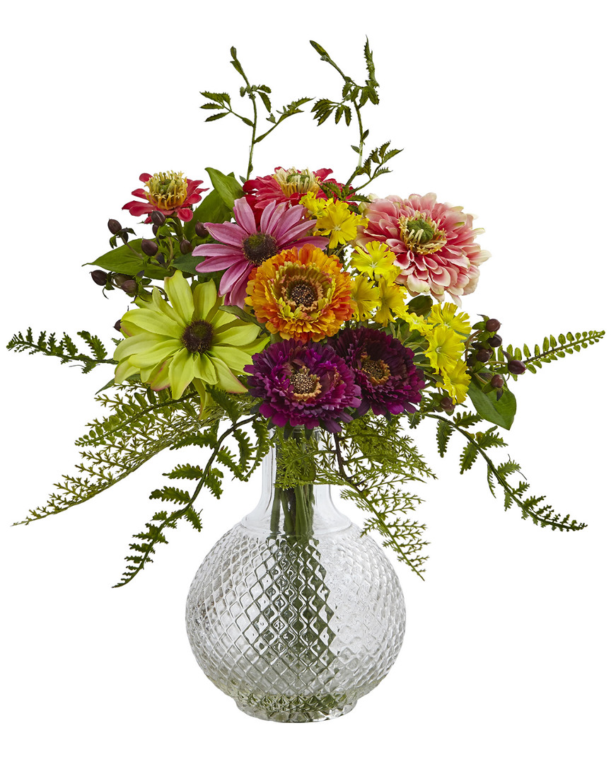 Nearly Natural Mixed Flower In Glass Vase