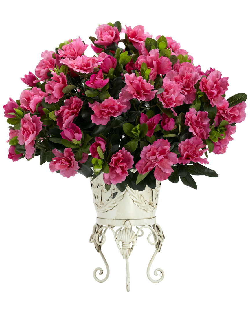 Nearly Natural Azalea With Metal Planter Silk Plant
