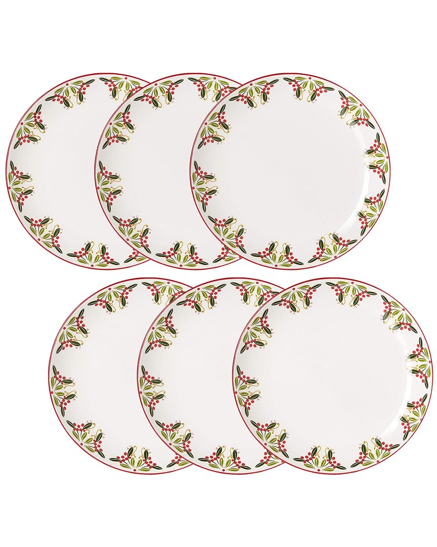 American Atelier Jay Import Bargello Set Of 6 Holiday Dinner Plates In White
