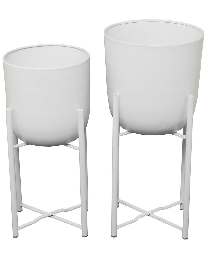 Cosmoliving By Cosmopolitan Set Of 2 Modern Cylinder Metal Planter With Removable Stand In White