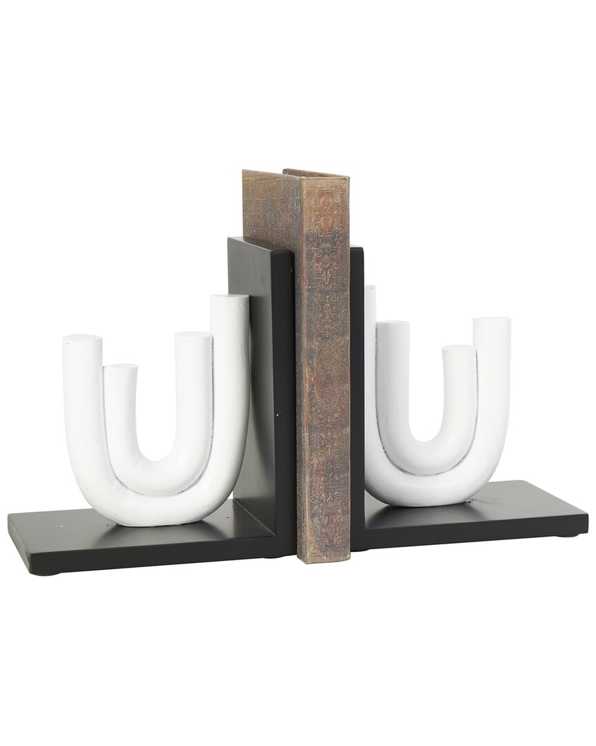 Cosmoliving By Cosmopolitan Set Of 2 Abstract White Wooden Layered U-shaped  Bookends With Black Sta In White