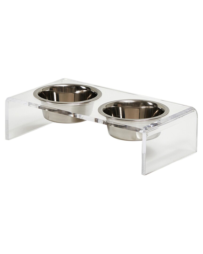 Shop Hiddin Small Clear Double Bowl Pet Feeder, 3.5 Cup Silver Bowls