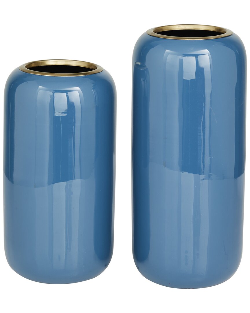 Peyton Lane Set Of 2 Blue Metal Vase