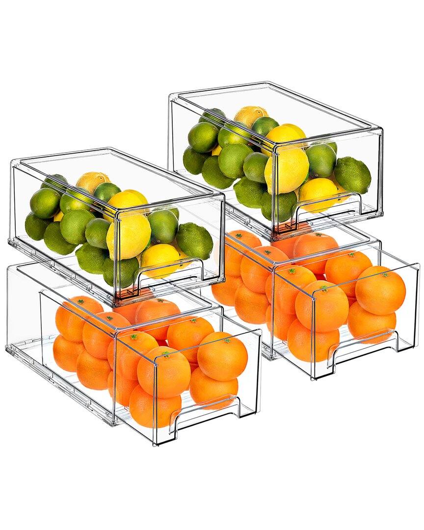 Sorbus Set Of 4 Clear Stackable Large Pullout Organizer Drawers In Transparent