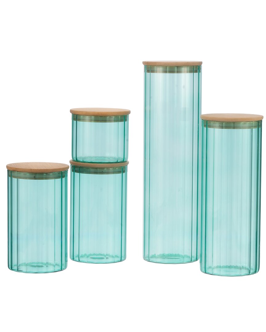 Genicook Glass Canister Set With Bamboo Lid In Green