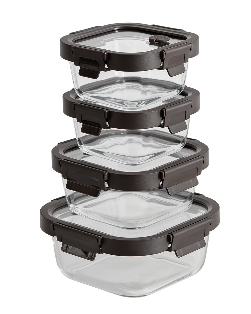Genicook Square Glass 4pc Container Set In Black