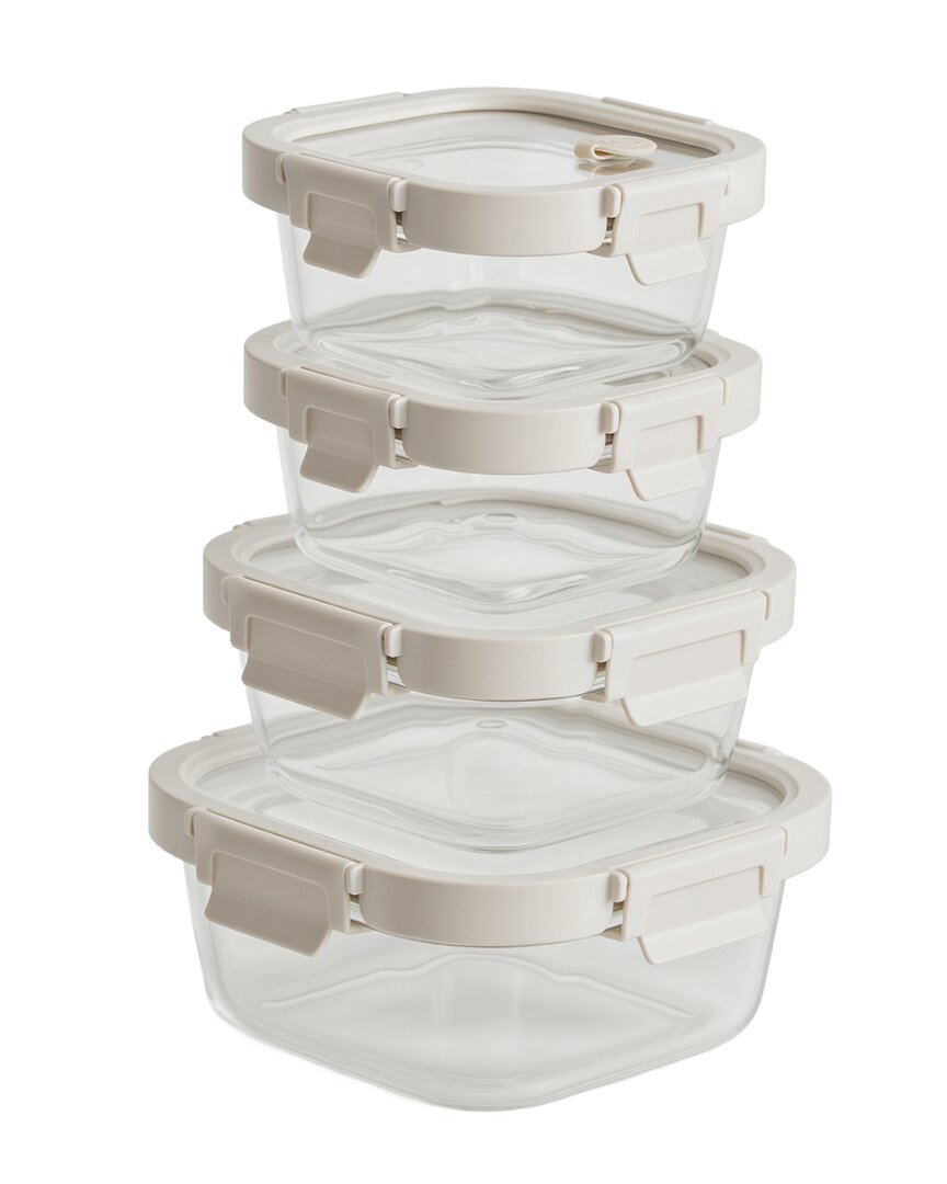 Genicook Square Glass 4pc Vanilla Container Set In Neutral