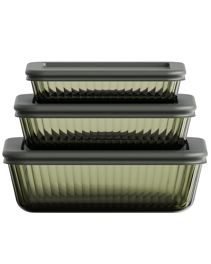 Genicook Stria Olive 3pc Rectangular Container Set In Black