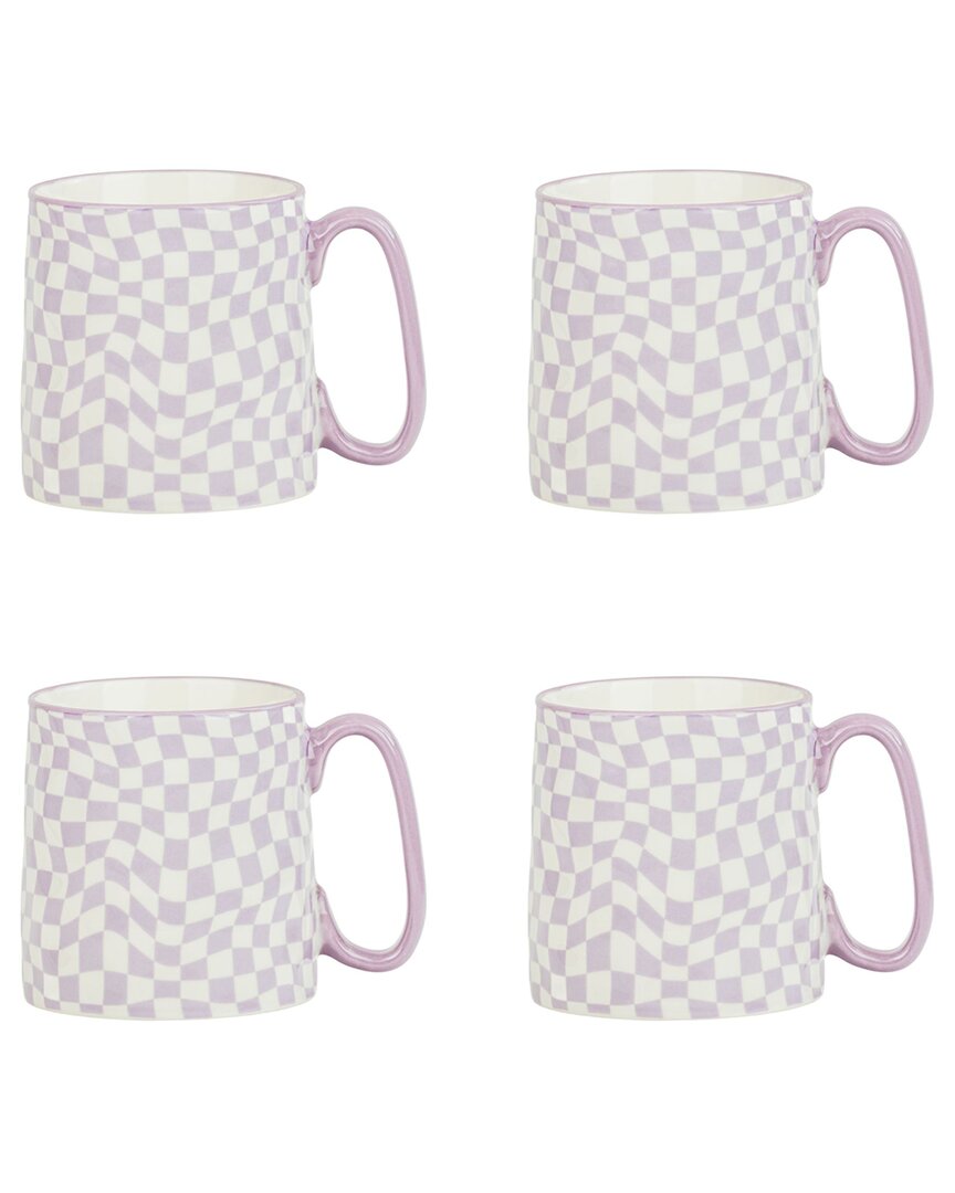 10 Strawberry Street Set Of 4 Bella Mugs: Purple Checks