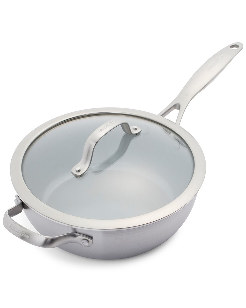 Shop Greenpan Venice Pro Tri-ply Stainless Steel Healthy Ceramic Nonstick 3qt Chef Saute Pan With Helper  In Silver