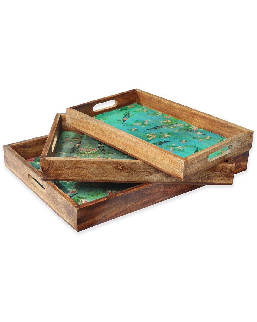 Tiramisu Lake Reverie  Decorative Trays (set Of 3) In Blue