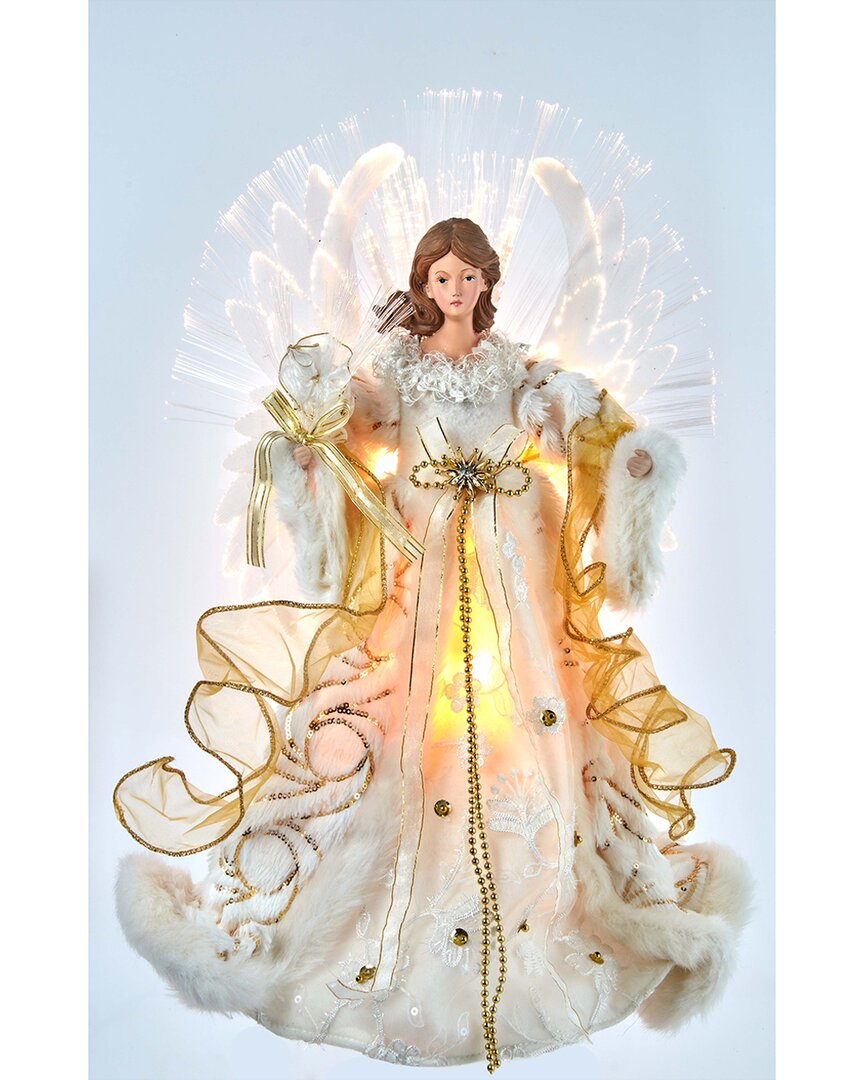 Kurt Adler 16in Fiber Optic Led Gold & White Angel Tree Topper In Gold