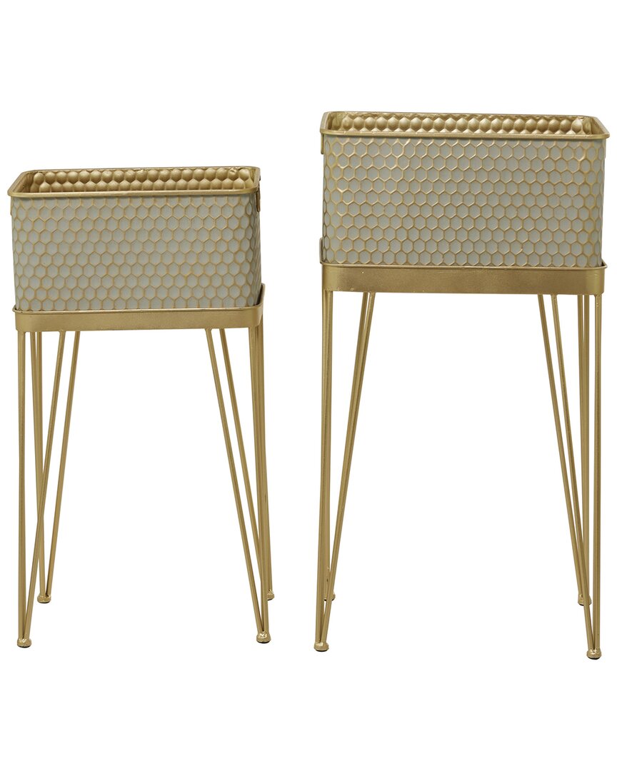 Cosmoliving By Cosmopolitan Set Of 2 Metal Planters With Stands In Gold