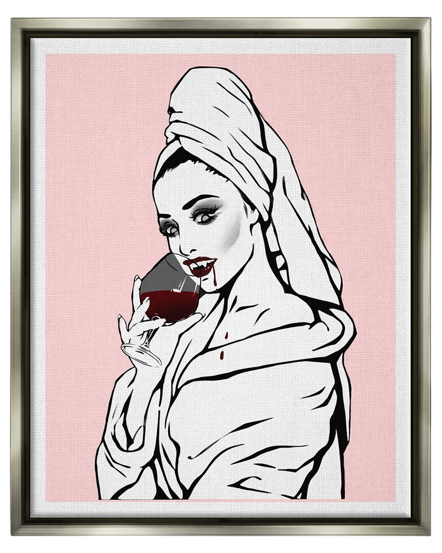 Stupell Pink Vampire Fashionista Drinking Wine Framed Floater Canvas Wall Art By Ziwei Li