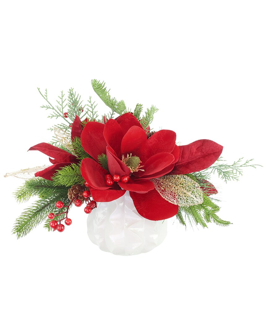 Creative Displays Handcrafted Holiday Magnolia Arrangement With Evergreen &  Berries In Decorative C