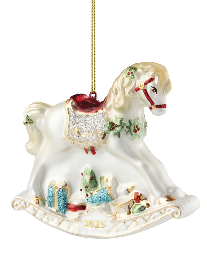 Lenox 2025 Blown Glass Baby's 1st Rocking Horse Ornament In White