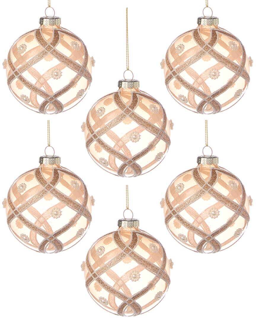 Kurt Adler 6pc 80mm Peach Glitter Ball Christmas Ornaments