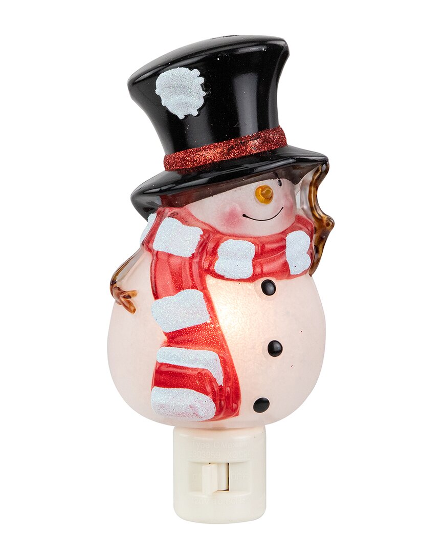 Northlight 6.5in White & Red Snowman In Black Top Hat Christmas Lights In White