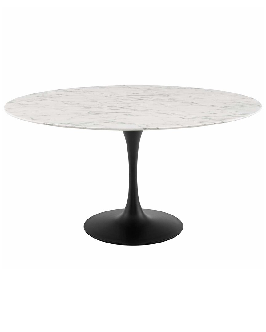 Modway Lippa 60in Oval Artificial Marble Dining Table In Black
