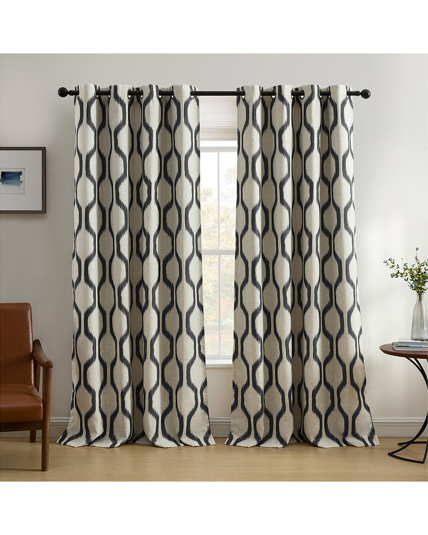 Elrene Renzo Ikat Geometric Linen Room Darkening Window Curtain In Black