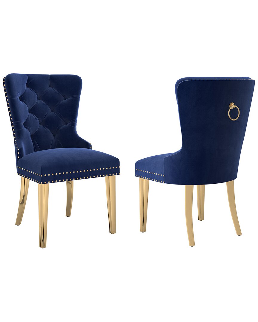 Worldwide Home Furnishings Set Of 2 Modern Velvet & Metal Side Chair In Navy