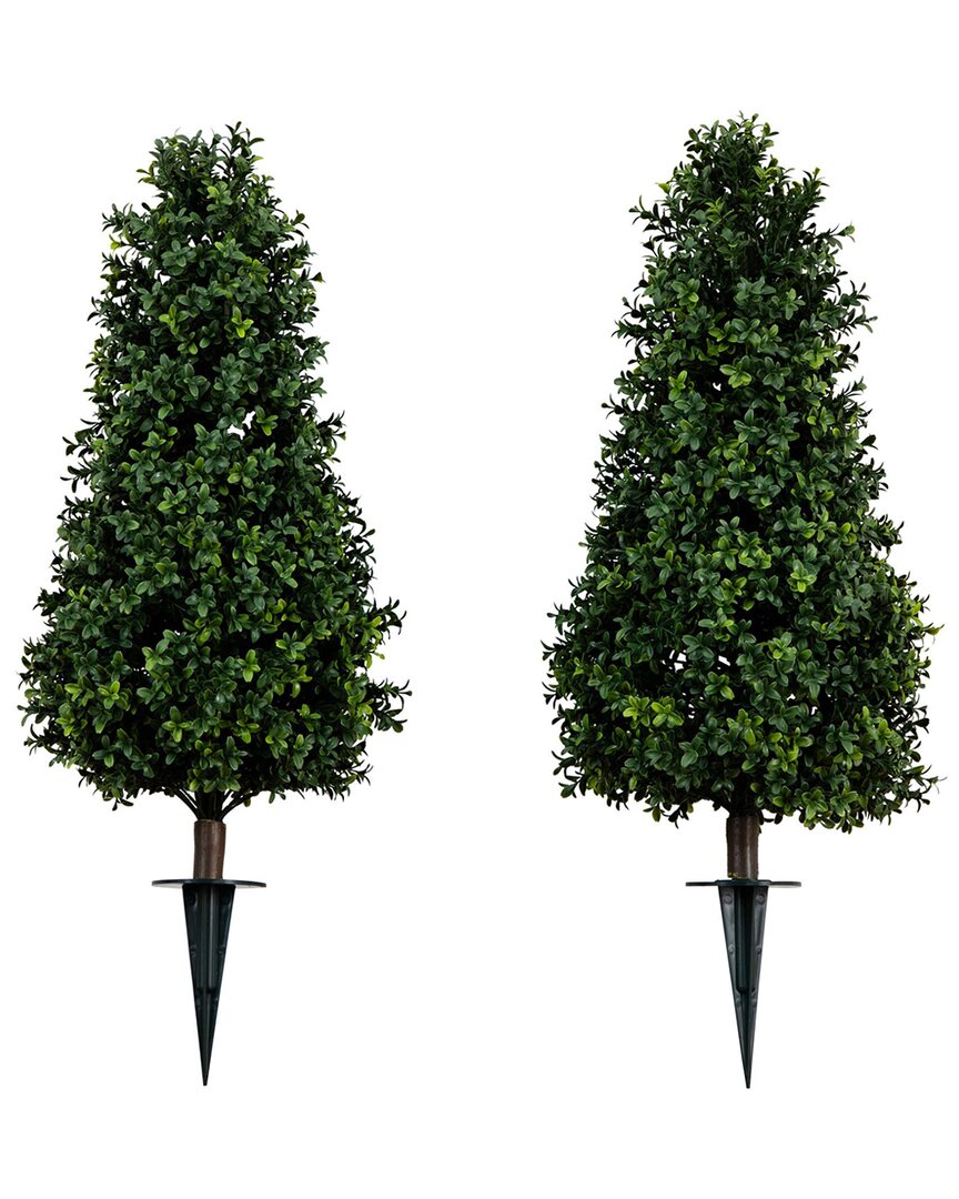 NEARLY NATURAL NEARLY NATURAL SET OF 2 3FT UV-RESISTANT ARTIFICIAL BOXWOOD PLANT WITH  INTEGRATED GROUND STAKE (IND
