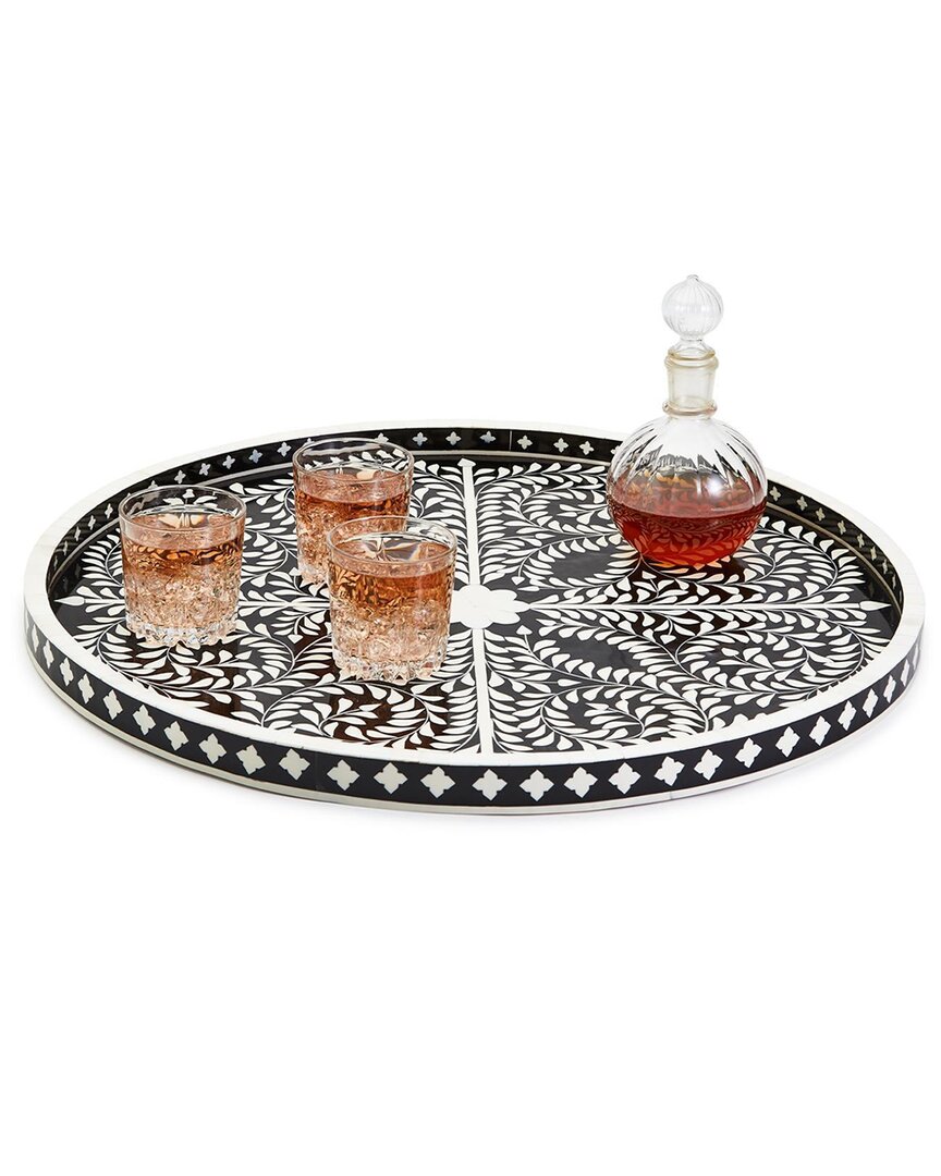 Two's Company Jaipur Palace Decorative Round Serving Tray In Black