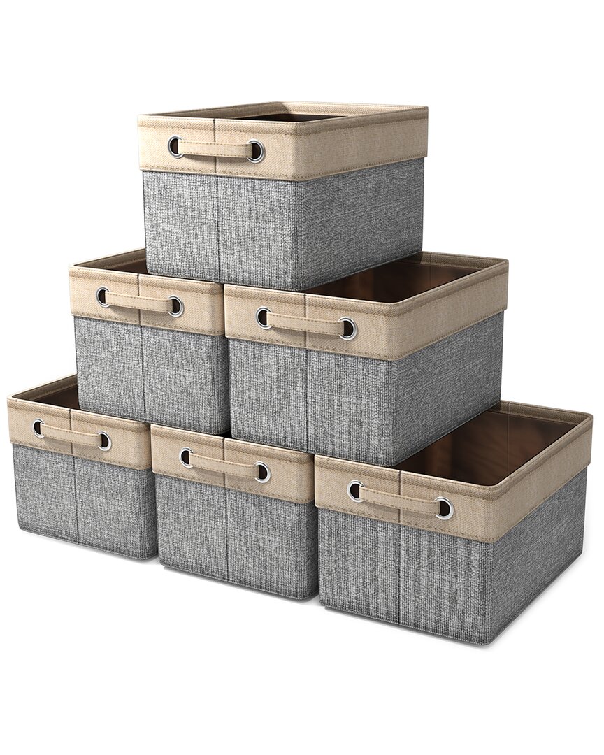 Sorbus 6 Pack Twill Rope Storage Bins For Shelves In Gray