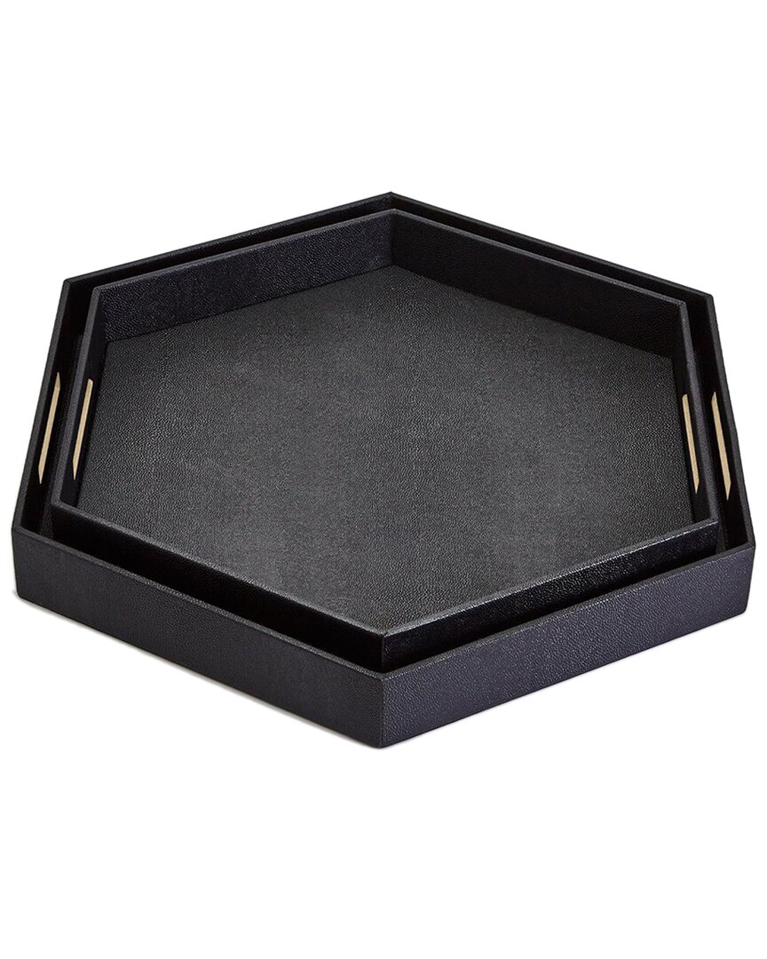 Two's Company Set Of 2 Hexagon Stintrays In Black